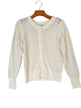 Old Navy Wool Blend Cream Cardigan Sweater Pointelle Coquette Feminine S